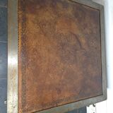 Table basse vintage en acier et cuir