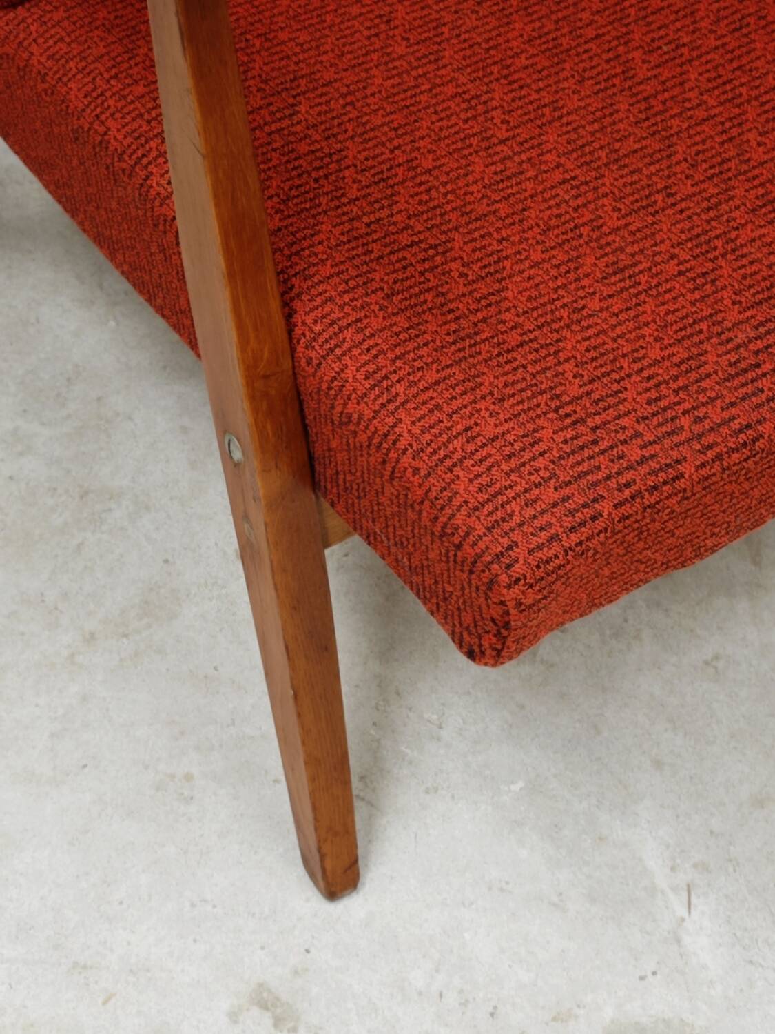 Pair of Uluv red Eastern Bloc armchairs, 1960s