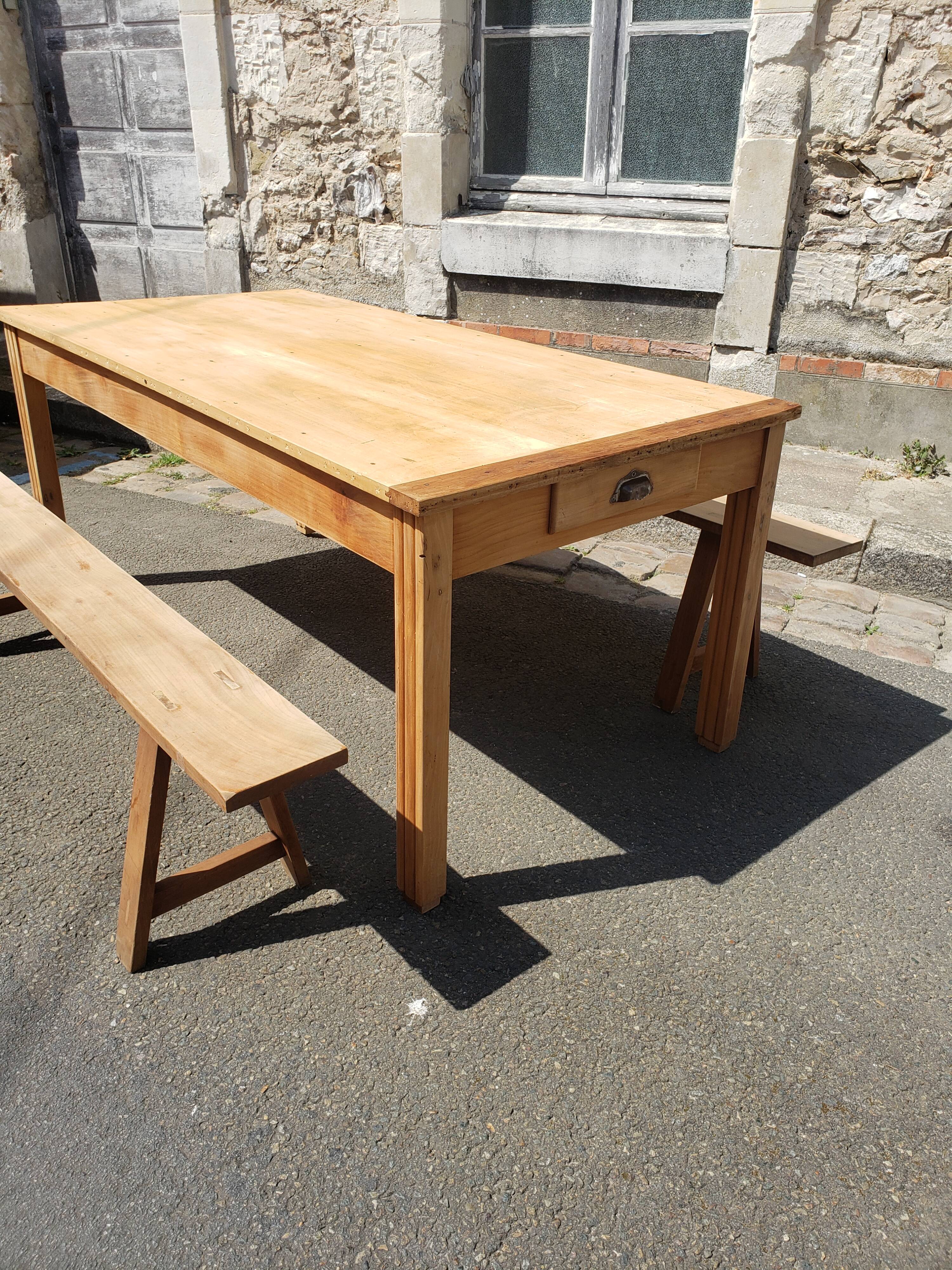 Farm table with pair of benches