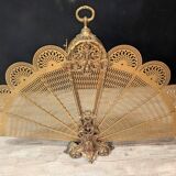 Large Napoleon III fireplace screen in gilded bronze with 9 leaves, shape