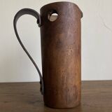 Mountain pitcher in monoxile wood and leather folk art