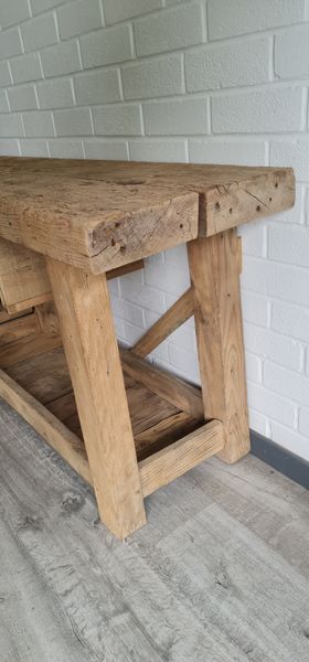 Old carpenter's workbench two drawers, industrial furniture