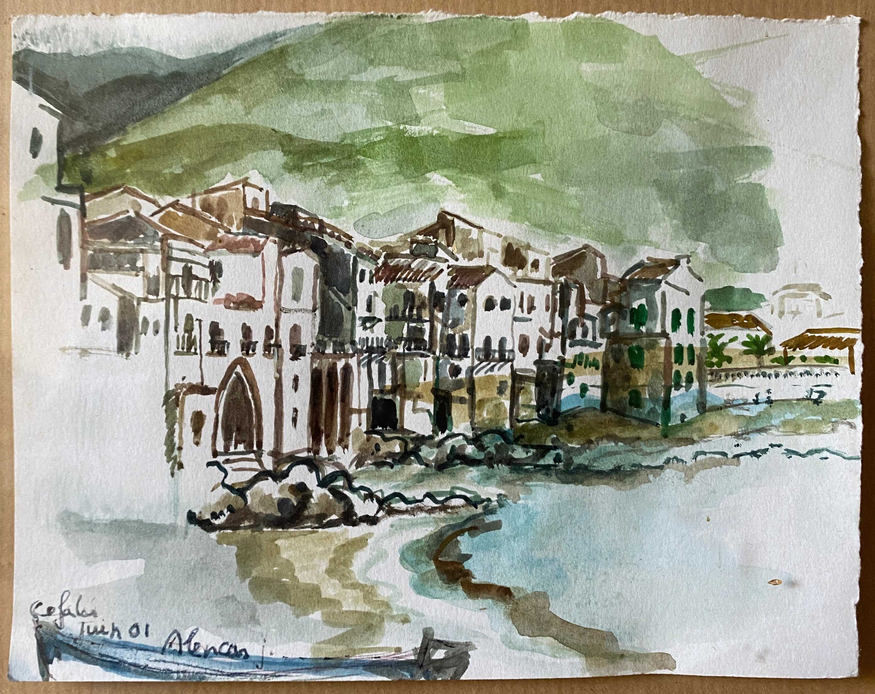 Lot of a watercolor accompanied by its sketched study