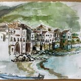 Lot of a watercolor accompanied by its sketched study