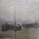 Tableau "barges dans la brume" par Louis Anatole Toussaint