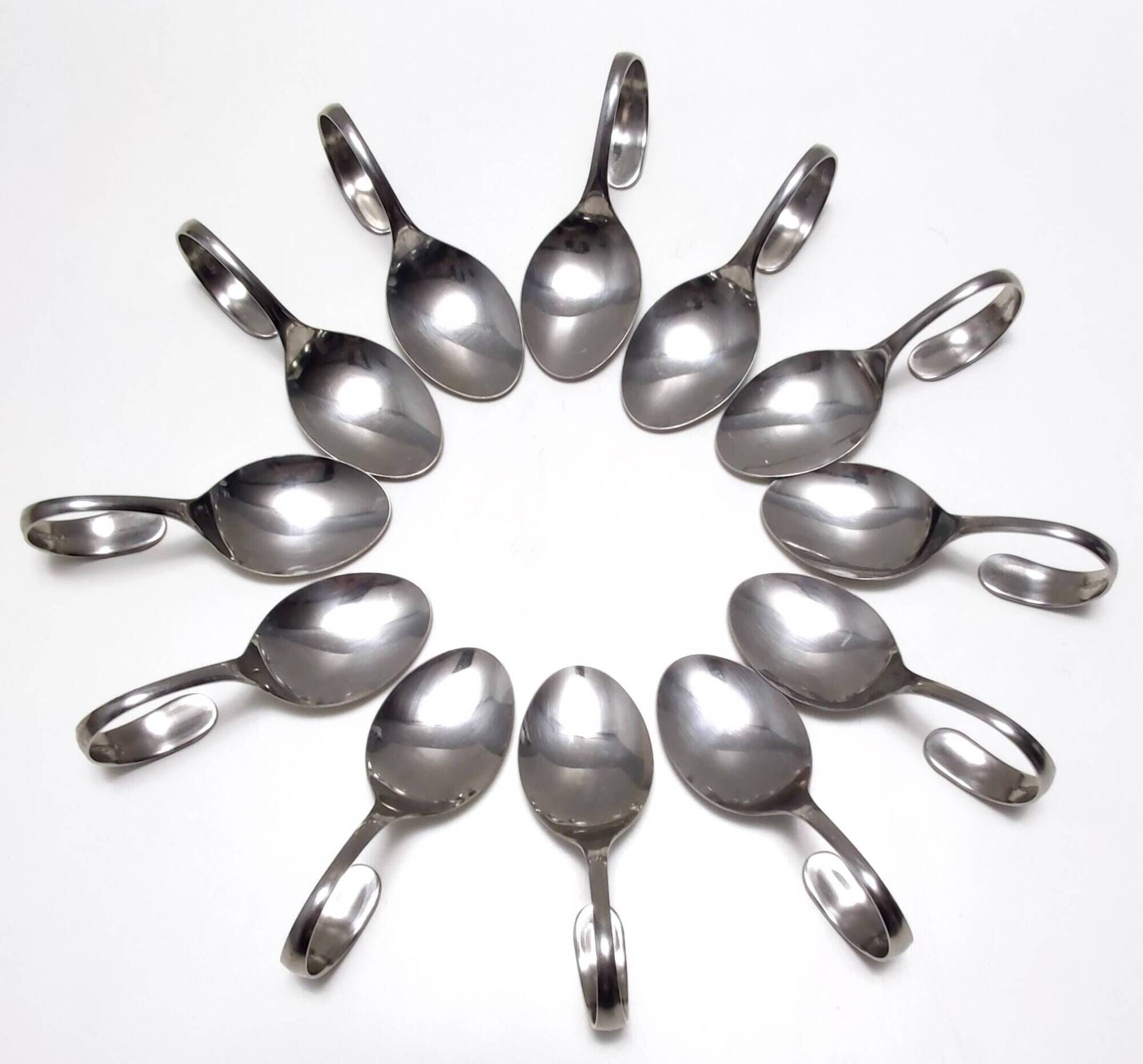 Postmodern Set of Twelve Steel Serving Spoon by Pinti, Italy, 1980s