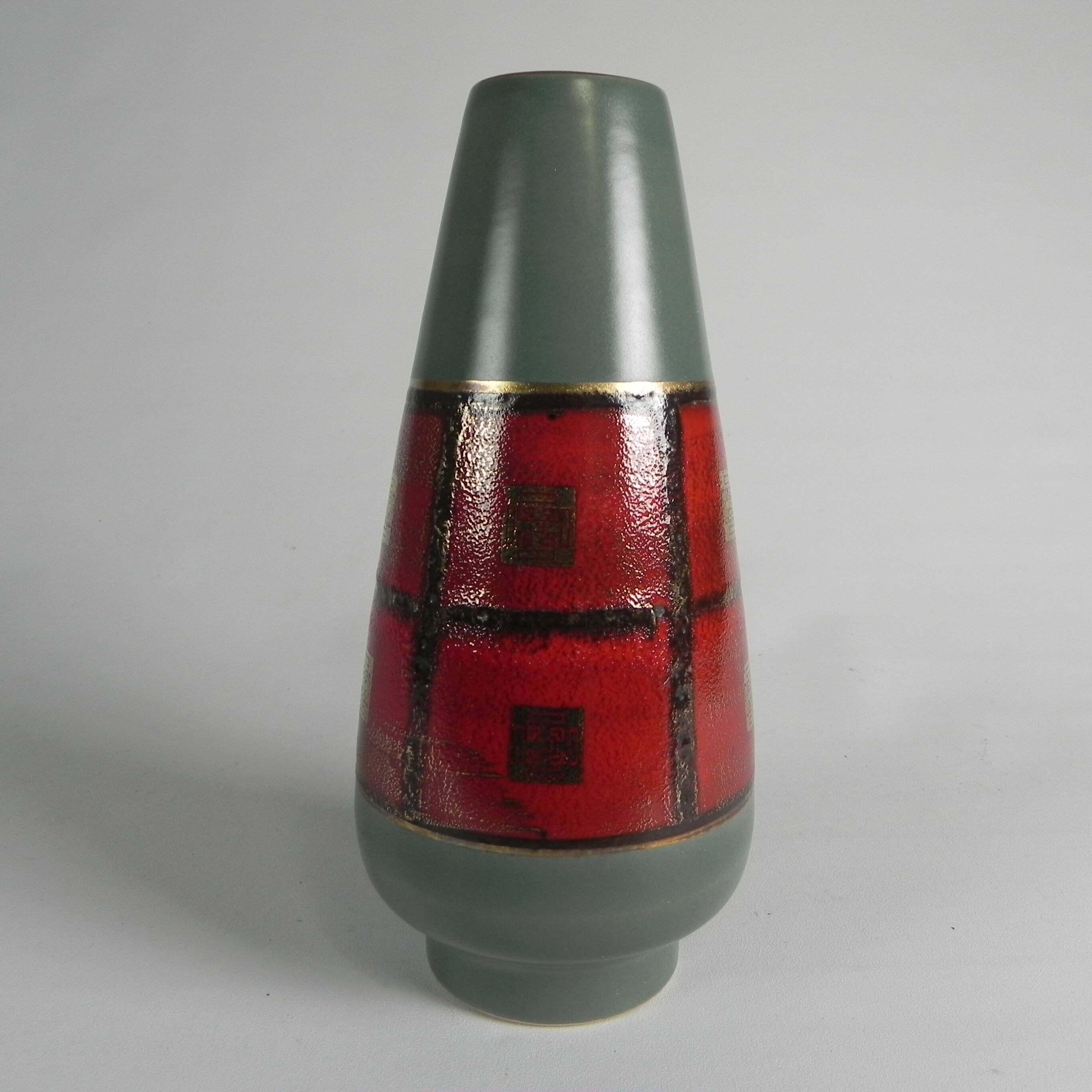 German vase in red and green ceramic, 1960s