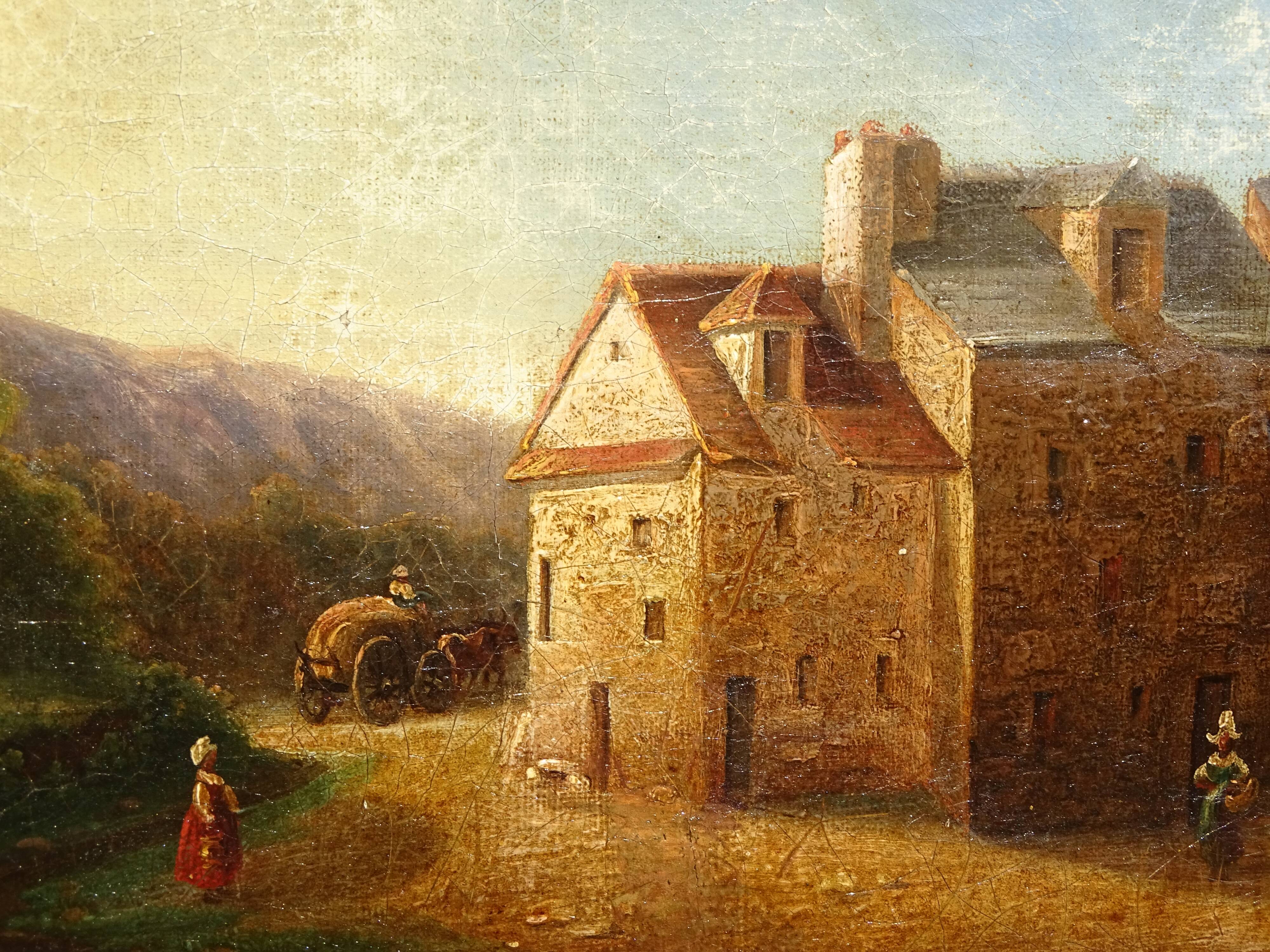 Old Dutch School Painting Countryside and Peasants