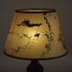 French Mid Century Round Turned Wood Grooved Table Lamp Map Detail Shade