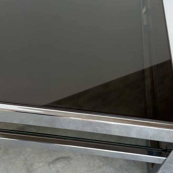 Table basse carrée XL Belgo Chrom en chrome et verre fumé – années 1970