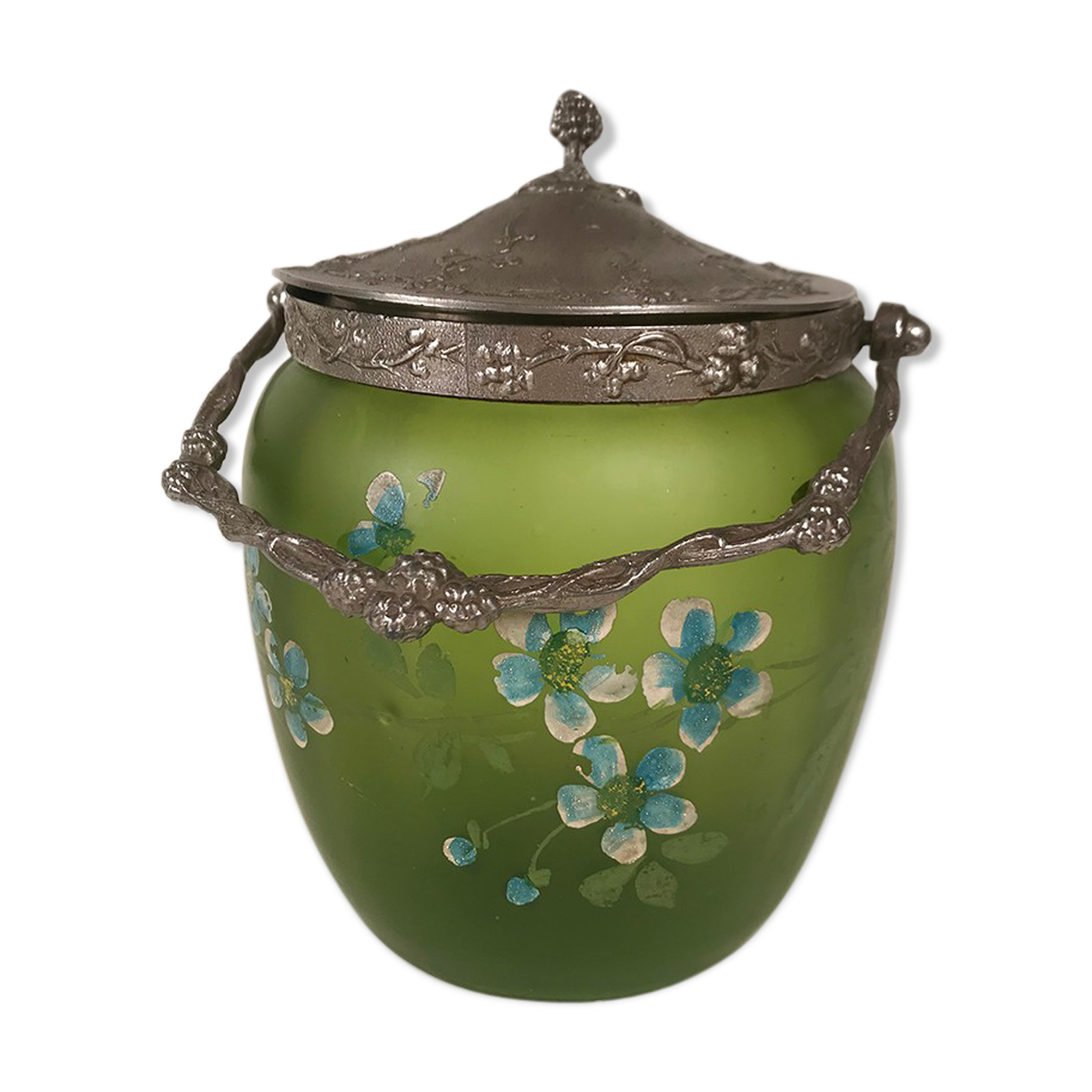 Pot à biscuits en verre vert circa 1900