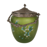 Pot à biscuits en verre vert circa 1900