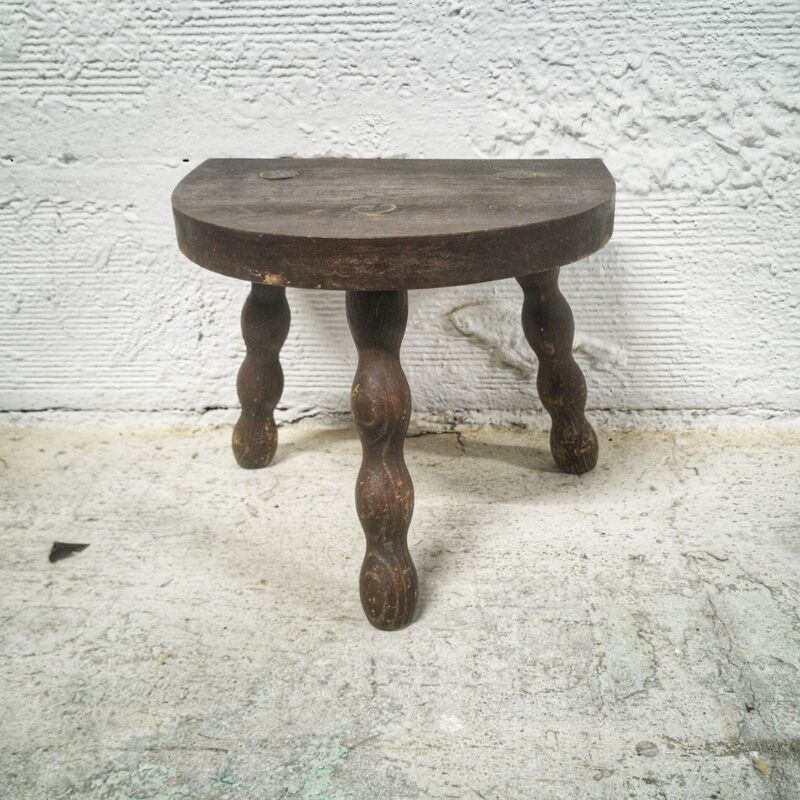 Tripod stool wood turned sitting half moon