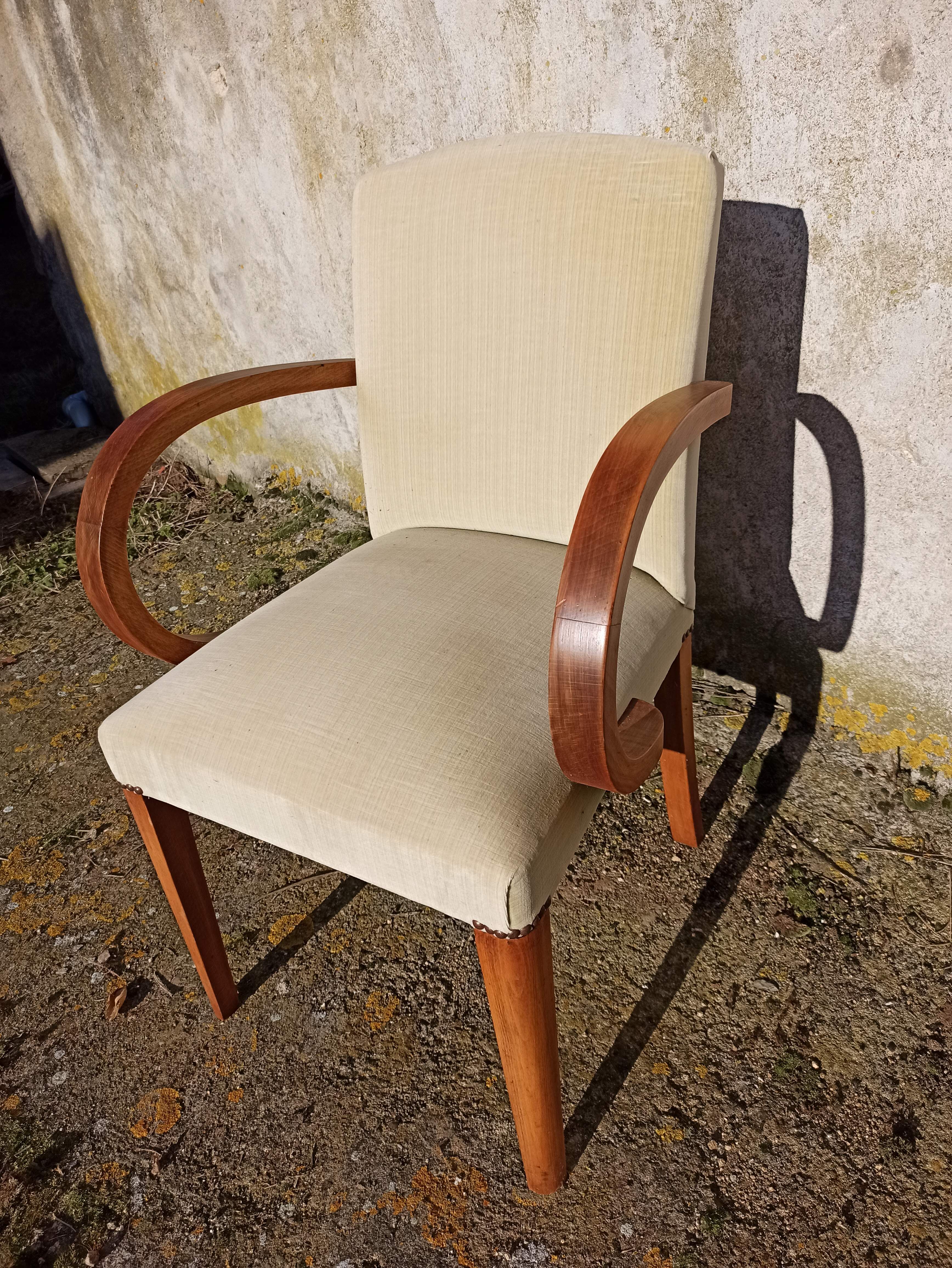 Pair of bridge armchairs from the 50s off-white velvet