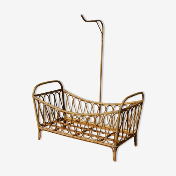 Children's bed in vintage rattan from the 1950s