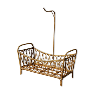 Children's bed in vintage rattan from the 1950s