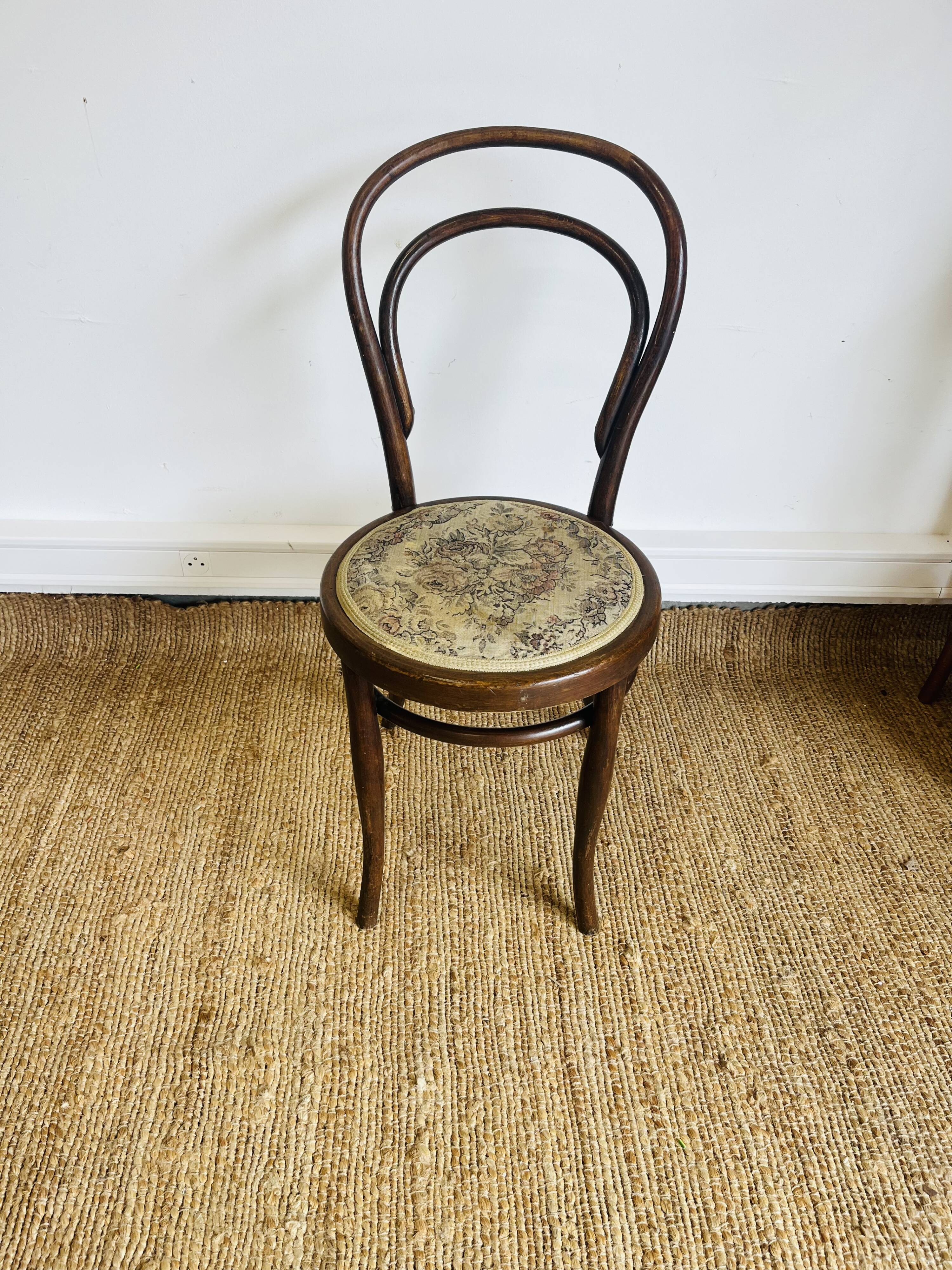 Pair of vintage bistro chairs – bentwood – floral upholstered seat