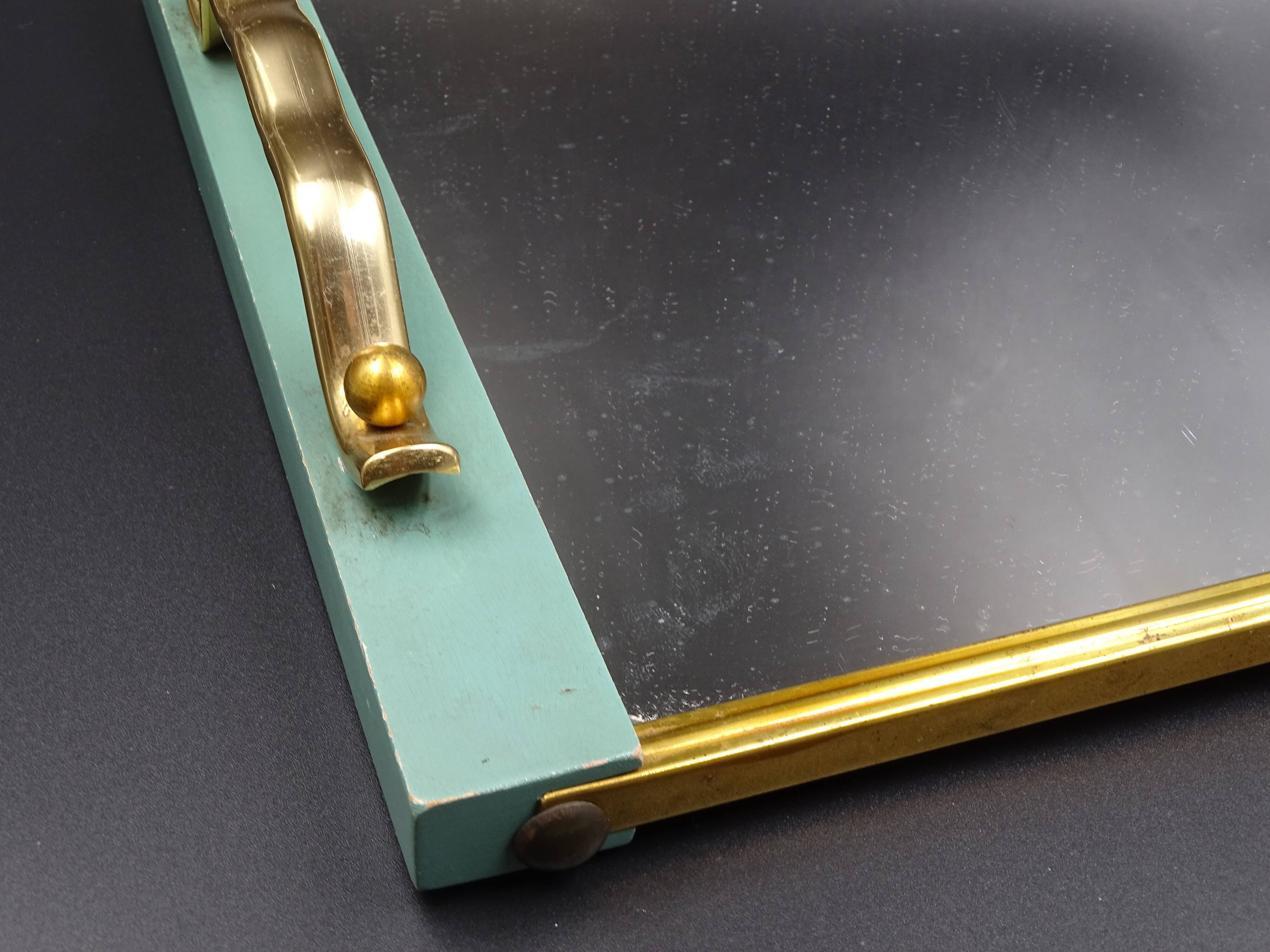 Small wooden metal top and mirror around 1950