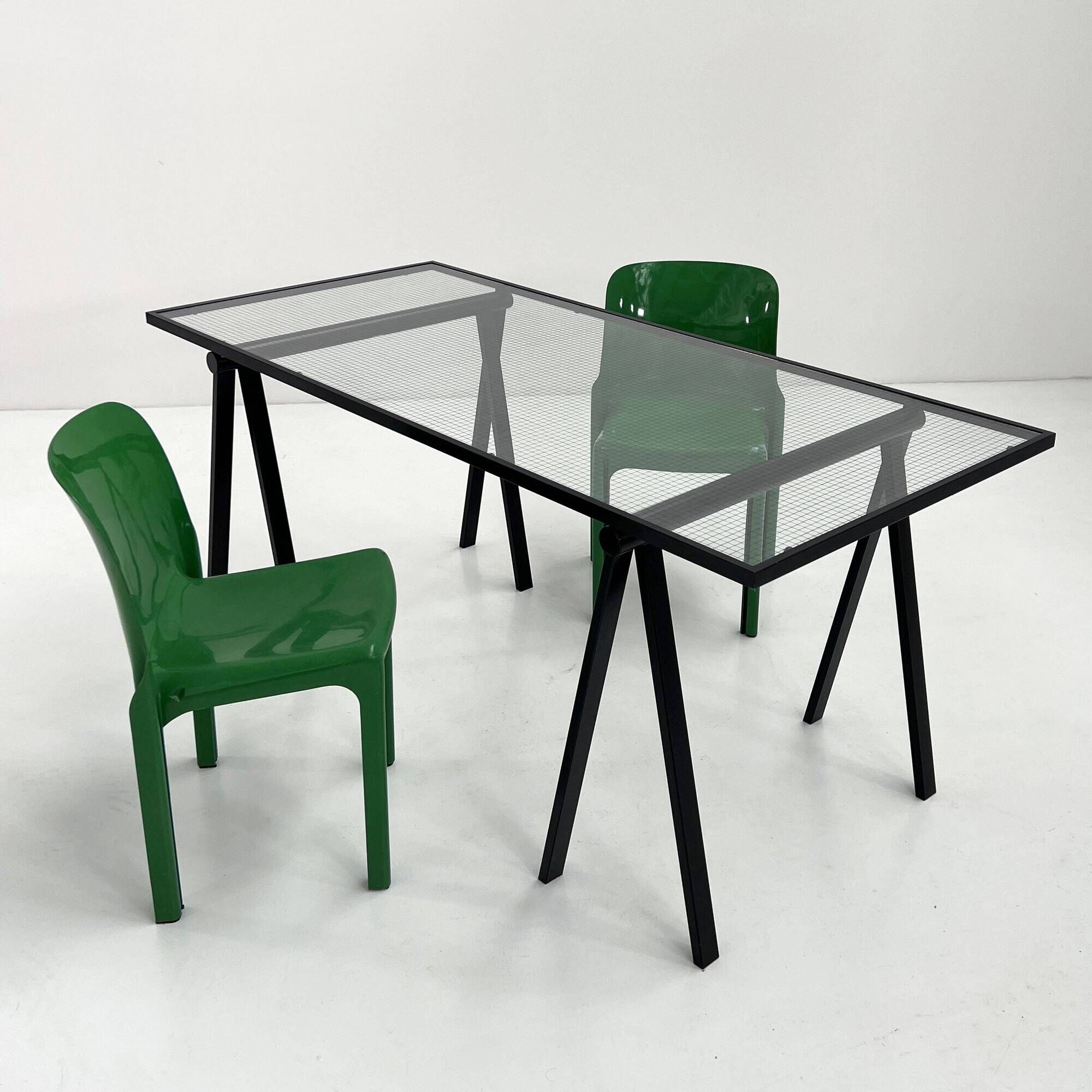 Trestle desk in glass and metal by Rodney Kinsman for Bieffeplast, 80