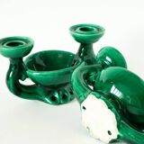 Paire de bougeoirs en céramique avec vide-poche intégré, vert, 1960