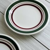 Duo of dessert plates with green and burgundy red border