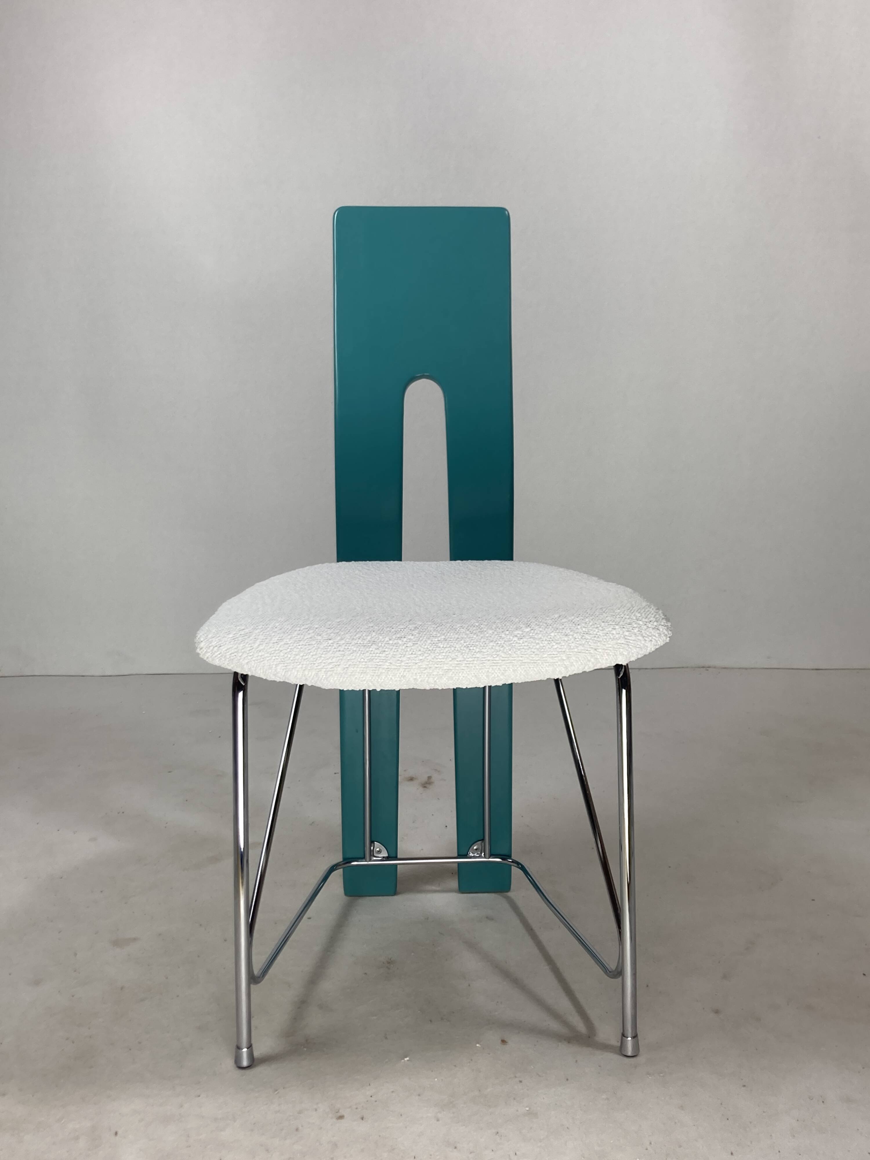 Set of 6 Memphis dining chairs in bouclé, 1980s