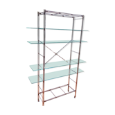 Modular metal chrome and vintage glass shelves from the 1970s.