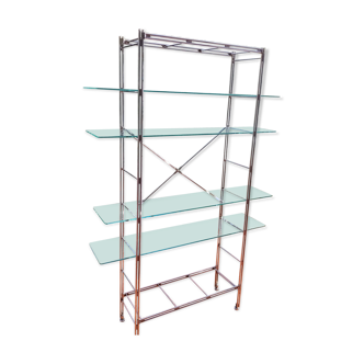 Modular metal chrome and vintage glass shelves from the 1970s.