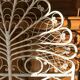 Rattan headboard & white wicker peacock tail décor 50-60s