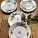 Set of 7 dessert plates in porcelain, butterfly pattern and wheat sheaves.