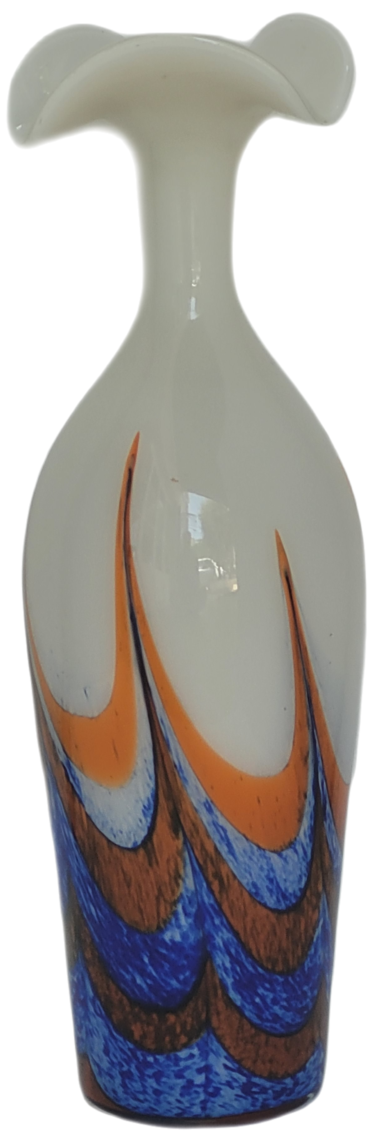 Large vintage red, white and blue Murano glass vase by Carlo Moretti, Italy, 1970s