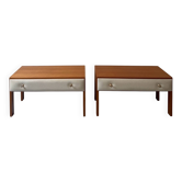 Paire de chevets modernistes en bois et cuir blanc, Roger Landault 1950