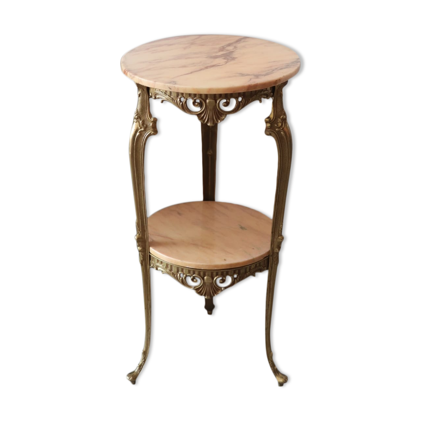 Louis XV style console in copper and pink marble 70s