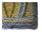 Mid-century Modern High Pile, Yellow, Aquamarine & Grey Rya Rug, Sweden, 1960s