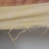 Embroidered tan suzani table cover, vintage tan and pink old embroidery textile