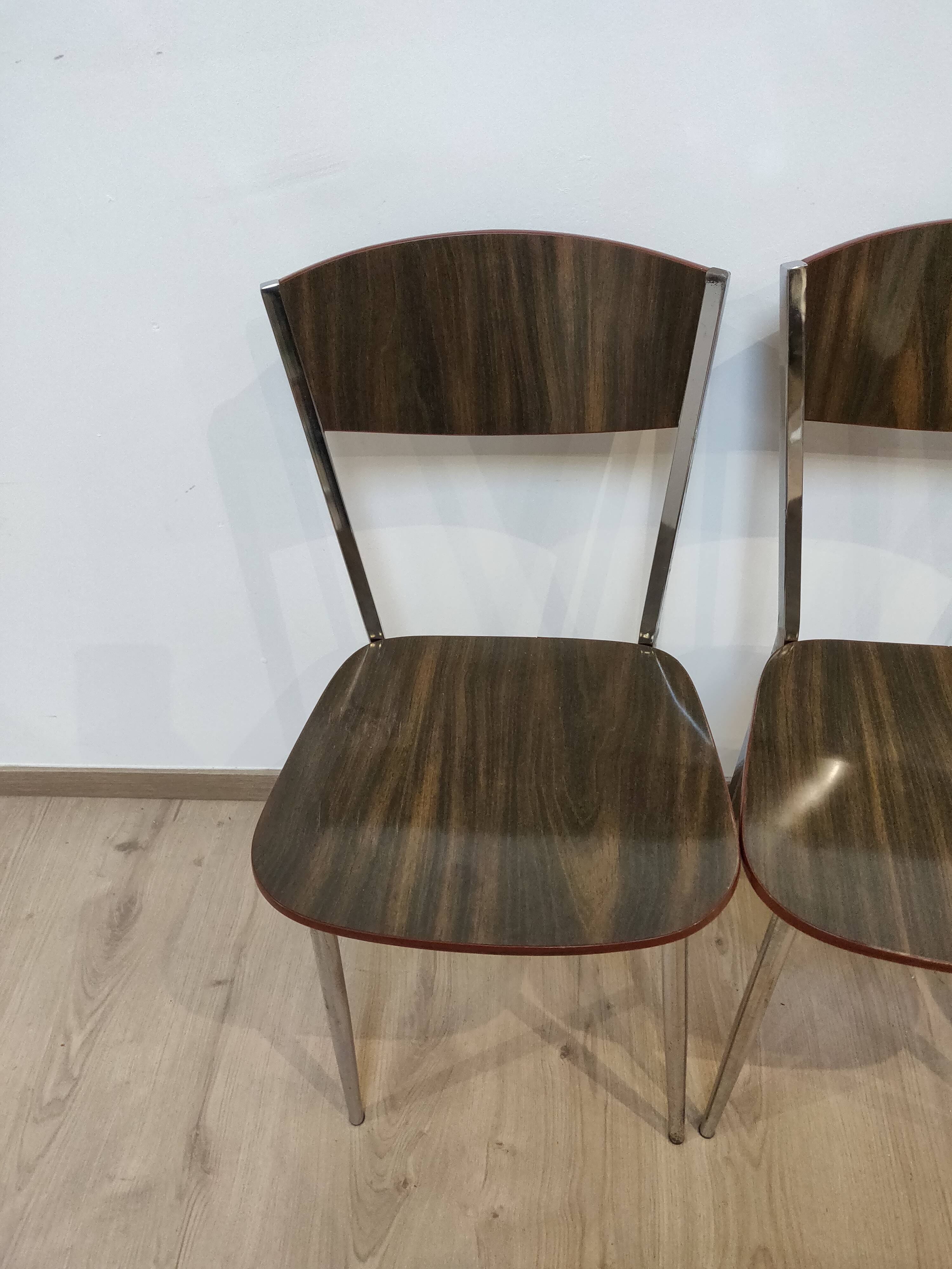 Set of 4 ART DECO formica and chrome metal chairs circa 1950