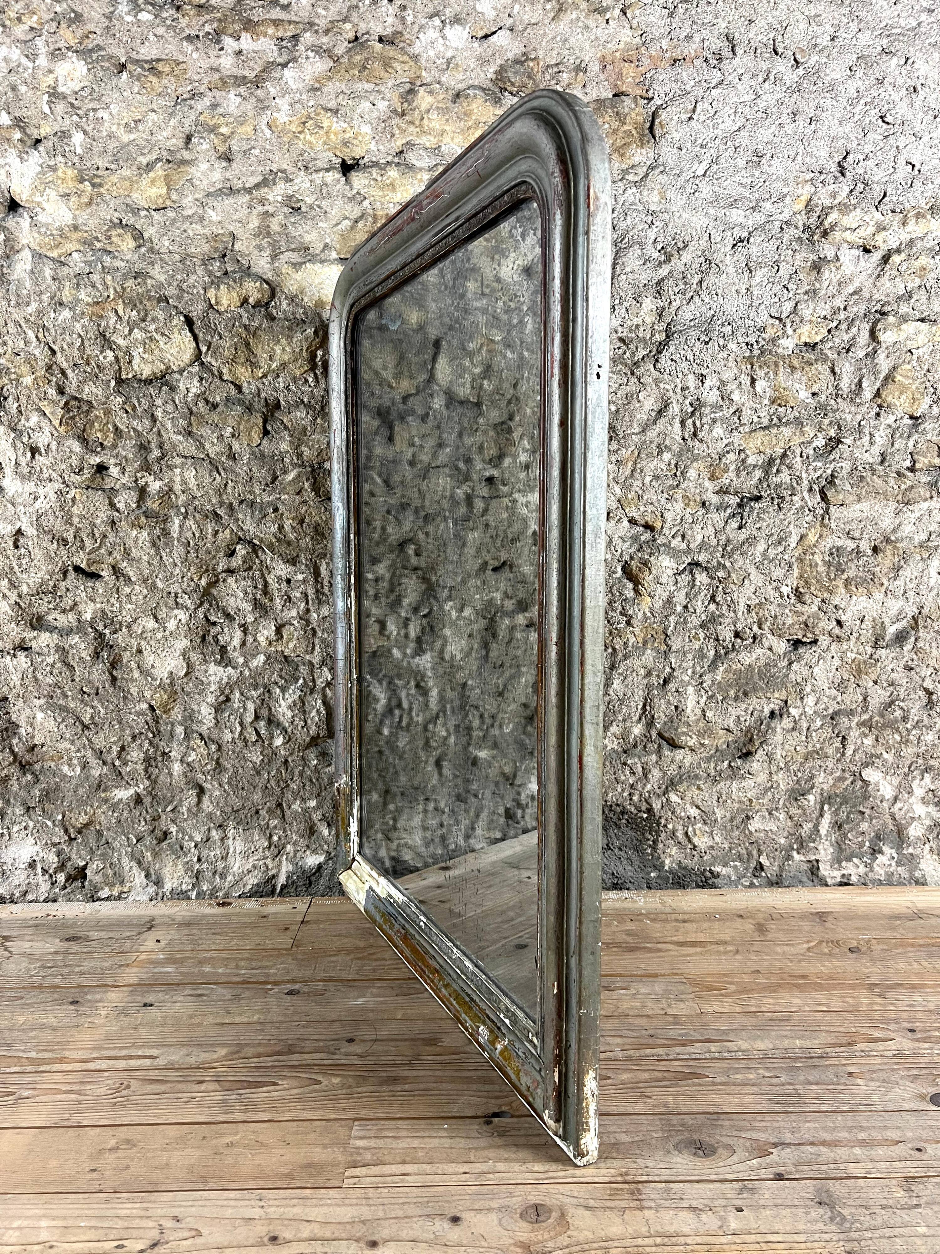 Antique Louis-Philippe Mirror, 19th Century, Shabby Silver Patina