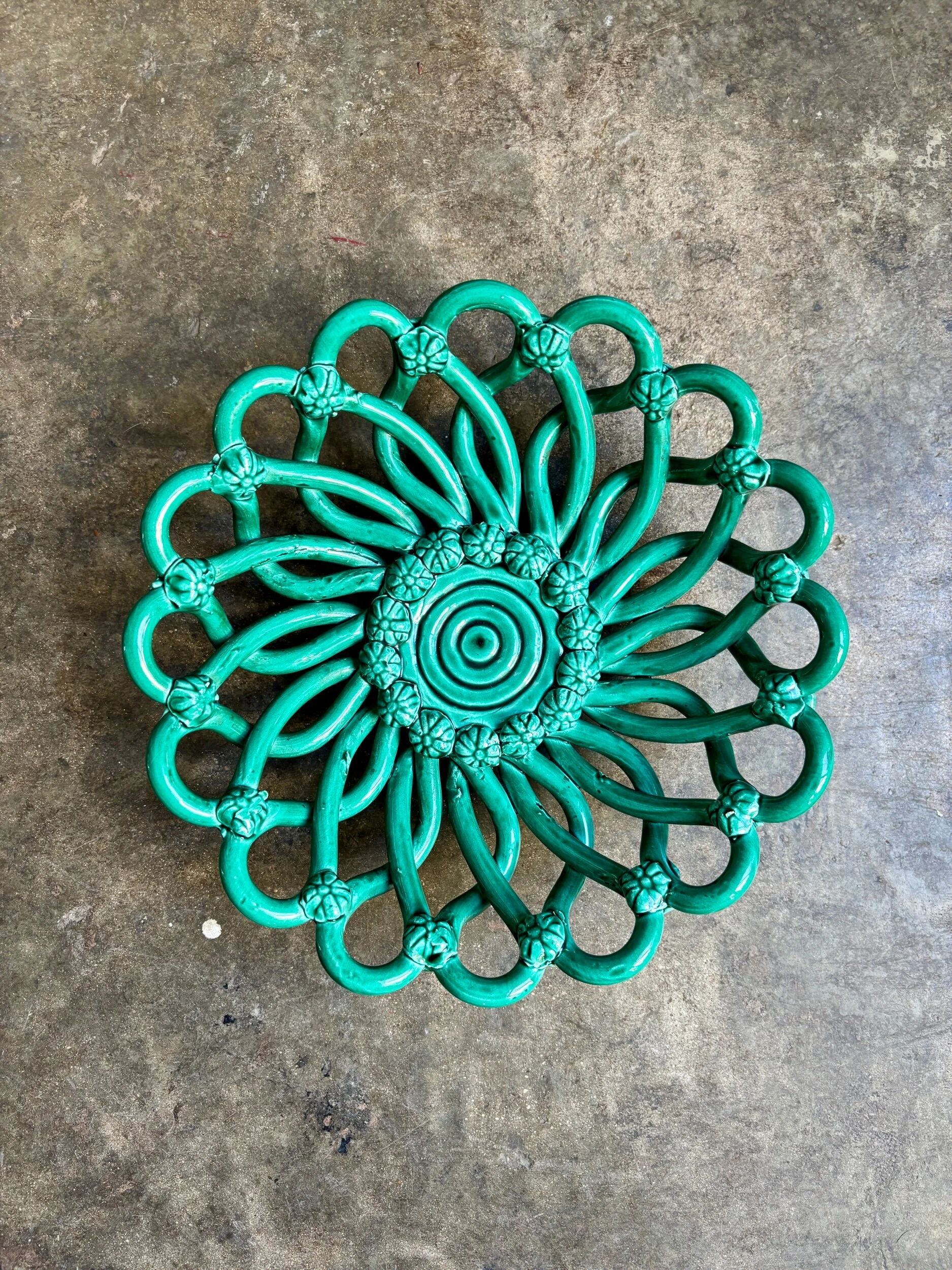 Green woven ceramic bowl Vallauris