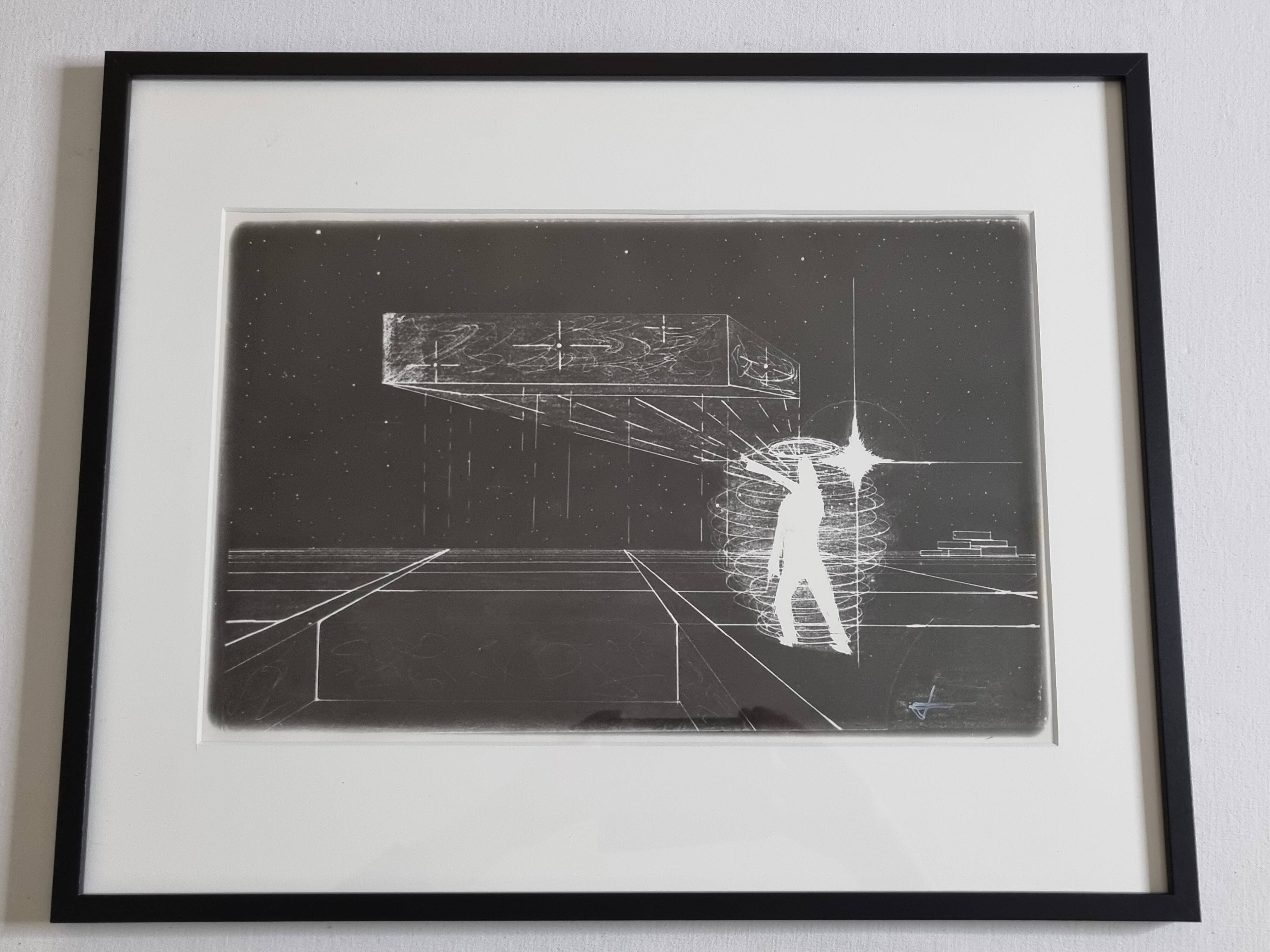 Futuristic black and white photograph, signed silver print, 40 x 50 cm.