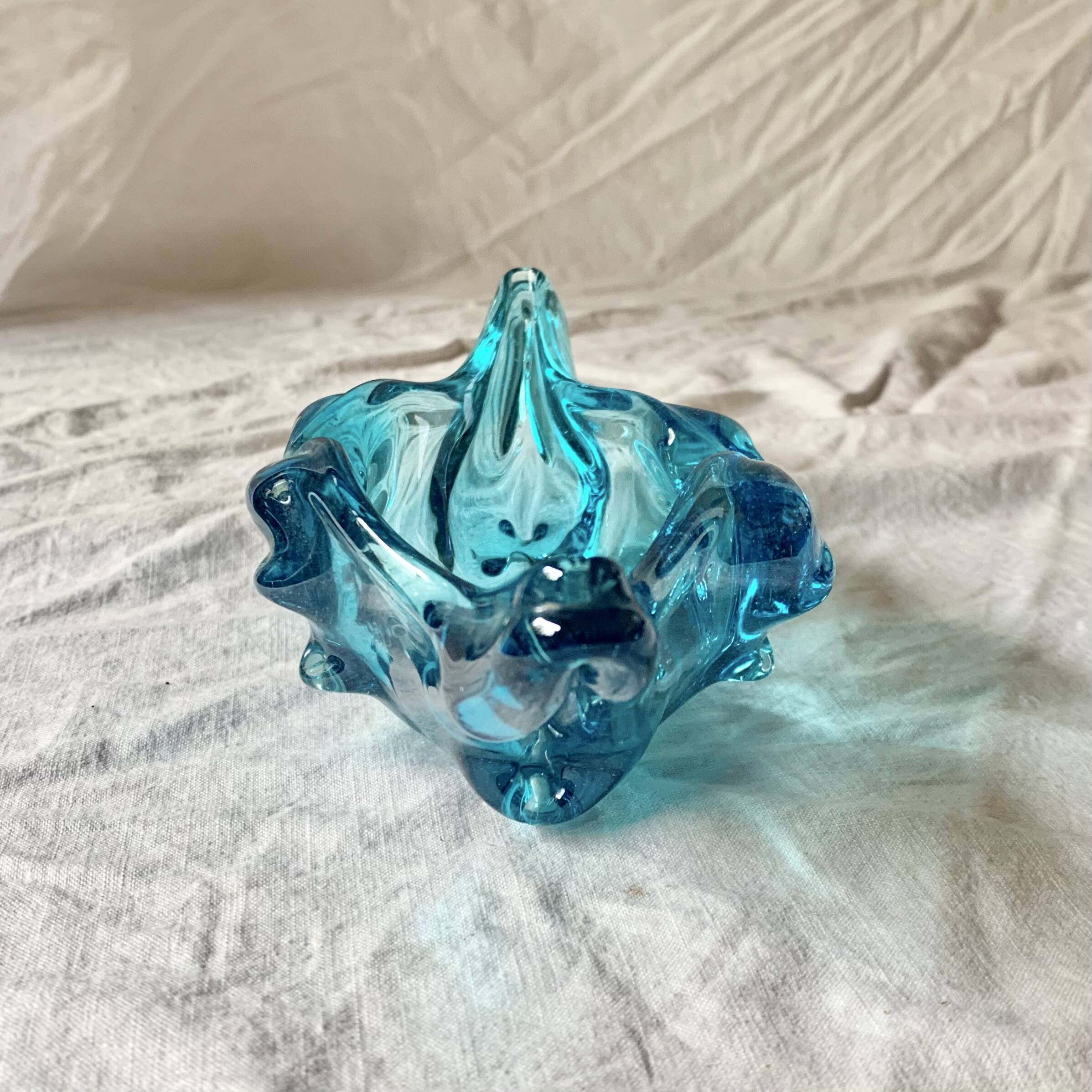 Vintage blue blown glass ashtray