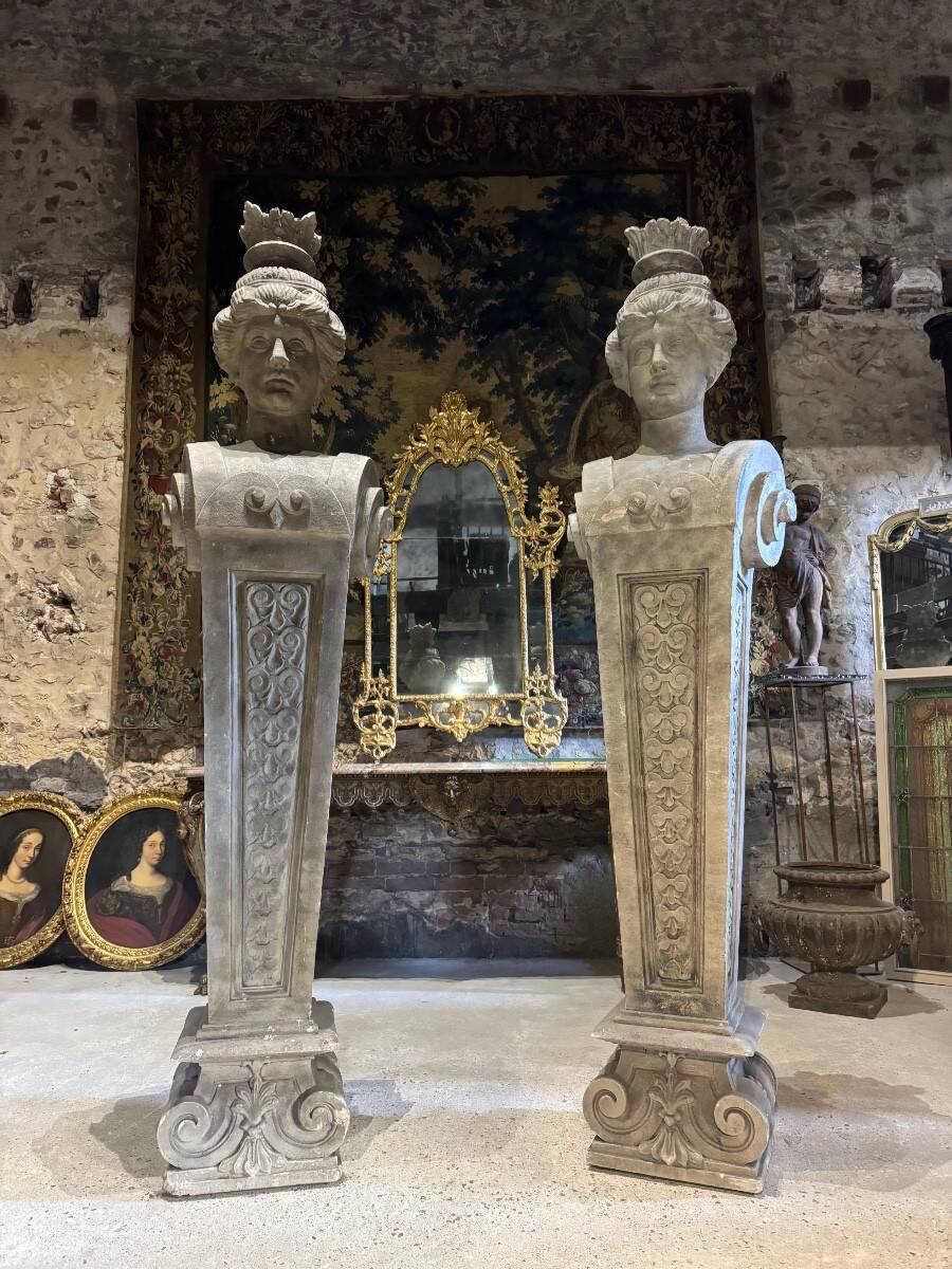 Pair of monumental patinated plaster terms from the early 20th century.