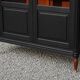 Renovated black antique Louis XVI style display cabinet, glass-fronted bookcase.
