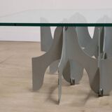 Minimalist sculptural coffee table in metal and glass