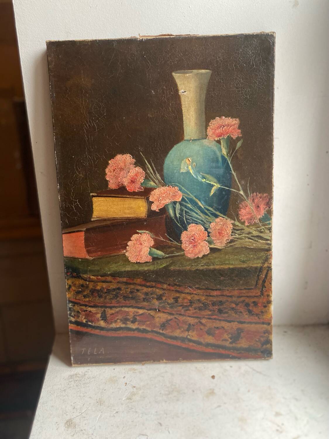 Oil painting still life with flowers