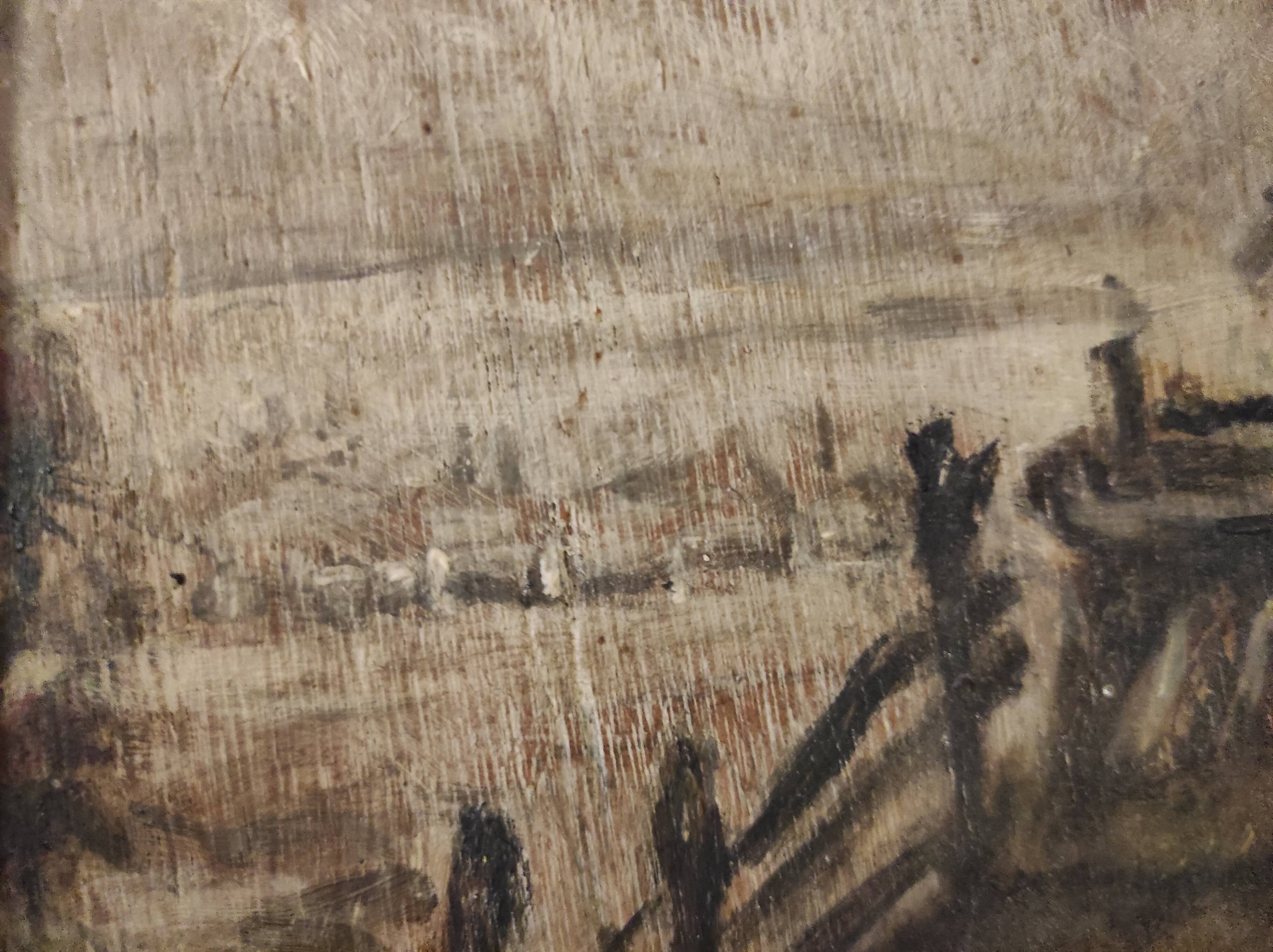 French vintage oil painting about Montmartre in the 17th century, signed Gatacre