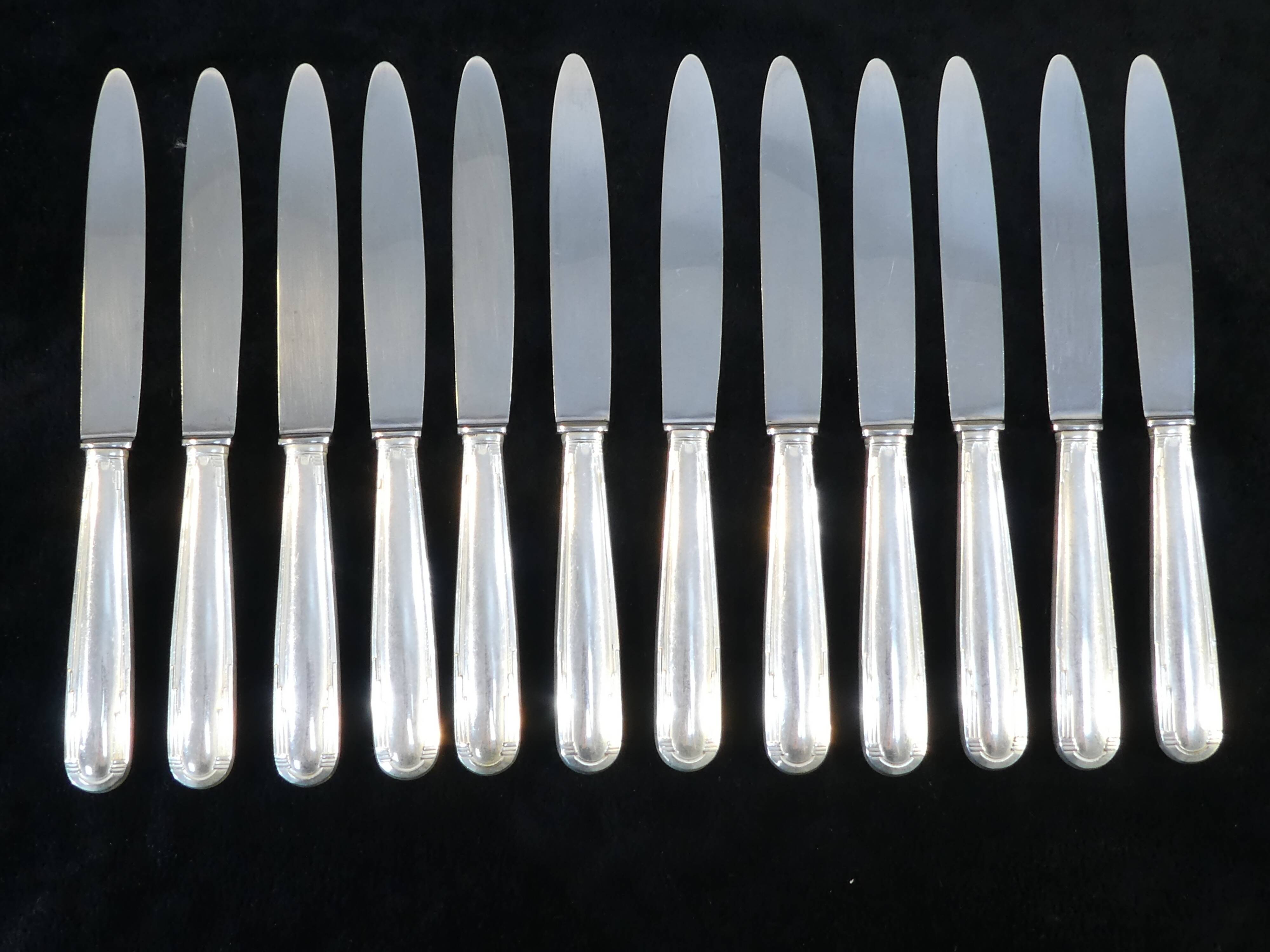 12 dessert knives orbrille in silver metal stainless steel blade