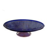Plat a tarte sur pied en verre style bleu de Murano