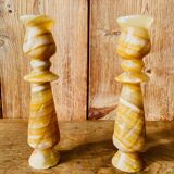 Pair of vintage candlesticks in vintage onyx marble.