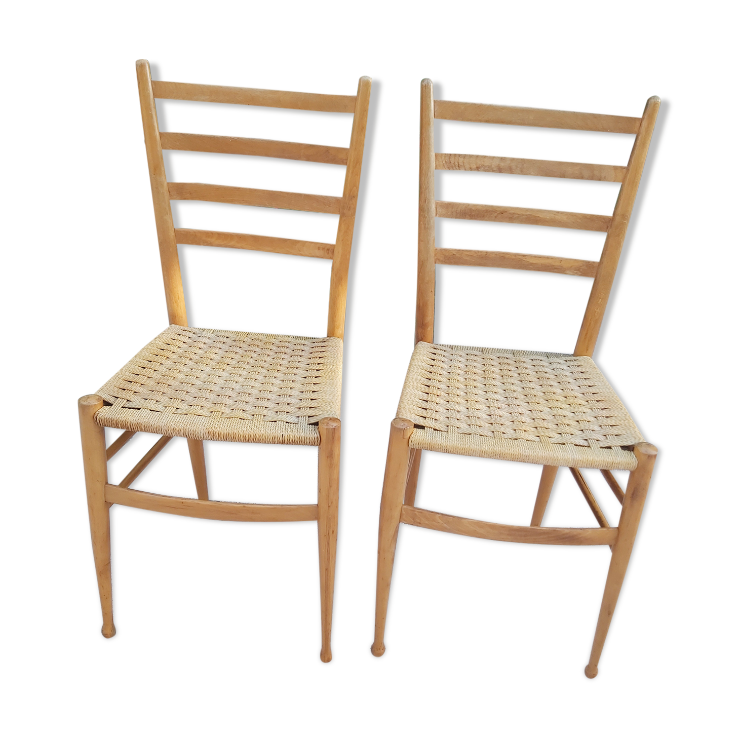 Pairs of chairs rope and wood 50s Italy