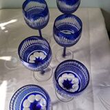 6 colored and engraved glass stemmed glasses